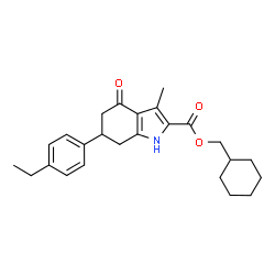 ChemSpider 2D Image | Cyclohexylmethyl 6-(4-ethylphenyl)-3-methyl-4-oxo-4,5,6,7-tetrahydro-1H-indole-2-carboxylate | C25H31NO3