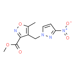 ChemSpider 2D Image | methyl 5-methyl-4-[(3-nitropyrazol-1-yl)methyl]-1,2-oxazole-3-carboxylate | C10H10N4O5