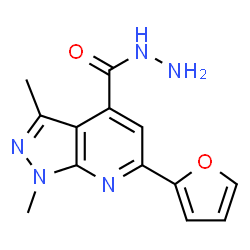 ChemSpider 2D Image | 6-(furan-2-yl)-1,3-dimethylpyrazolo[3,4-b]pyridine-4-carbohydrazide | C13H13N5O2