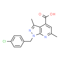 ChemSpider 2D Image | 1-(4-Chlorobenzyl)-3,6-dimethyl-1H-pyrazolo[3,4-b]pyridine-4-carboxylic acid | C16H14ClN3O2