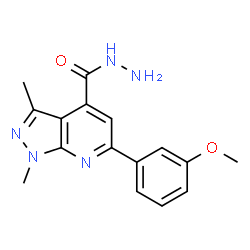 ChemSpider 2D Image | 6-(3-methoxyphenyl)-1,3-dimethylpyrazolo[3,4-b]pyridine-4-carbohydrazide | C16H17N5O2
