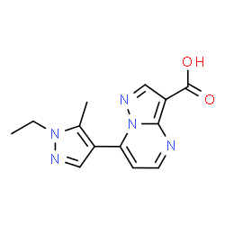 ChemSpider 2D Image | 7-(1-ethyl-5-methylpyrazol-4-yl)pyrazolo[1,5-a]pyrimidine-3-carboxylic acid | C13H13N5O2