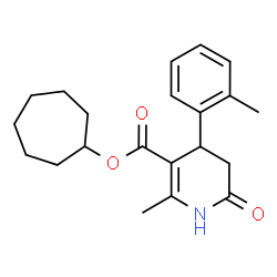 ChemSpider 2D Image | Cycloheptyl 2-methyl-4-(2-methylphenyl)-6-oxo-1,4,5,6-tetrahydro-3-pyridinecarboxylate | C21H27NO3