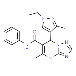 ChemSpider 2D Image | 7-(1-Ethyl-3-methyl-1H-pyrazol-4-yl)-5-methyl-N-phenyl-1,7-dihydro[1,2,4]triazolo[1,5-a]pyrimidine-6-carboxamide | C19H21N7O