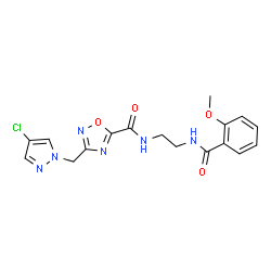 ChemSpider 2D Image | 3-[(4-Chloro-1H-pyrazol-1-yl)methyl]-N-{2-[(2-methoxybenzoyl)amino]ethyl}-1,2,4-oxadiazole-5-carboxamide | C17H17ClN6O4