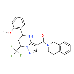 ChemSpider 2D Image | 3,4-Dihydro-2(1H)-isoquinolinyl[5-(2-methoxyphenyl)-7-(trifluoromethyl)-4,5,6,7-tetrahydropyrazolo[1,5-a]pyrimidin-3-yl]methanone | C24H23F3N4O2