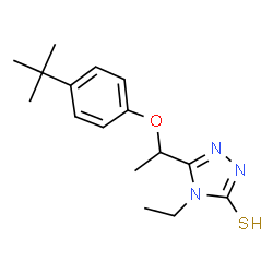 ChemSpider 2D Image | 5-[1-(4-tert-Butylphenoxy)ethyl]-4-ethyl-4H-1,2,4-triazole-3-thiol | C16H23N3OS