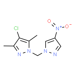 ChemSpider 2D Image | 4-Chloro-3,5-dimethyl-1-[(4-nitro-1H-pyrazol-1-yl)methyl]-1H-pyrazole | C9H10ClN5O2