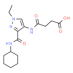 ChemSpider 2D Image | 4-{[3-(Cyclohexylcarbamoyl)-1-ethyl-1H-pyrazol-4-yl]amino}-4-oxobutanoic acid | C16H24N4O4
