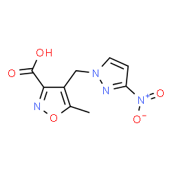 ChemSpider 2D Image | 5-methyl-4-[(3-nitropyrazol-1-yl)methyl]-1,2-oxazole-3-carboxylic acid | C9H8N4O5