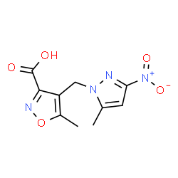 ChemSpider 2D Image | 5-methyl-4-[(5-methyl-3-nitropyrazol-1-yl)methyl]-1,2-oxazole-3-carboxylic acid | C10H10N4O5