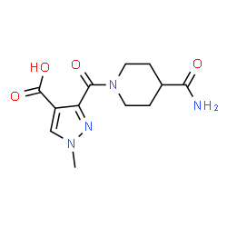 ChemSpider 2D Image | 3-[(4-Carbamoyl-1-piperidinyl)carbonyl]-1-methyl-1H-pyrazole-4-carboxylic acid | C12H16N4O4
