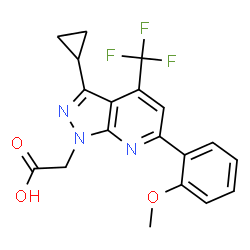 ChemSpider 2D Image | [3-cyclopropyl-6-(2-methoxyphenyl)-4-(trifluoromethyl)pyrazolo[3,4-b]pyridin-1-yl]acetic acid | C19H16F3N3O3