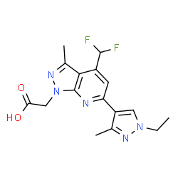 ChemSpider 2D Image | [4-(Difluoromethyl)-6-(1-ethyl-3-methyl-1H-pyrazol-4-yl)-3-methyl-1H-pyrazolo[3,4-b]pyridin-1-yl]acetic acid | C16H17F2N5O2