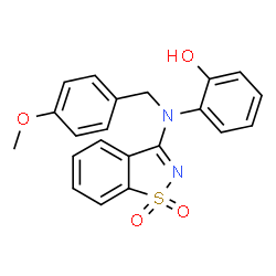 ChemSpider 2D Image | 2-[(1,1-Dioxido-1,2-benzothiazol-3-yl)(4-methoxybenzyl)amino]phenol | C21H18N2O4S