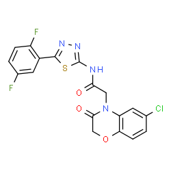 ChemSpider 2D Image | 2-(6-Chloro-3-oxo-2,3-dihydro-4H-1,4-benzoxazin-4-yl)-N-[5-(2,5-difluorophenyl)-1,3,4-thiadiazol-2-yl]acetamide | C18H11ClF2N4O3S