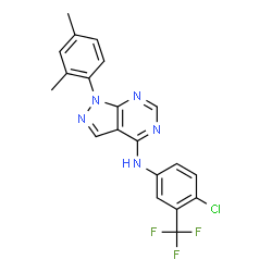 ChemSpider 2D Image | N-[4-Chloro-3-(trifluoromethyl)phenyl]-1-(2,4-dimethylphenyl)-1H-pyrazolo[3,4-d]pyrimidin-4-amine | C20H15ClF3N5