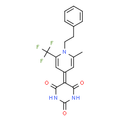 ChemSpider 2D Image | 5-[2-Methyl-1-(2-phenylethyl)-6-(trifluoromethyl)-4(1H)-pyridinylidene]-2,4,6(1H,3H,5H)-pyrimidinetrione | C19H16F3N3O3