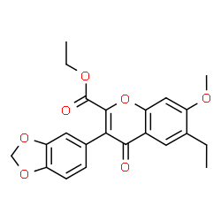 ChemSpider 2D Image | Ethyl 3-(1,3-benzodioxol-5-yl)-6-ethyl-7-methoxy-4-oxo-4H-chromene-2-carboxylate | C22H20O7