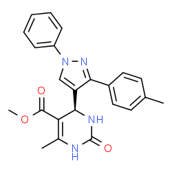 ChemSpider 2D Image | Methyl (4R)-6-methyl-4-[3-(4-methylphenyl)-1-phenyl-1H-pyrazol-4-yl]-2-oxo-1,2,3,4-tetrahydro-5-pyrimidinecarboxylate | C23H22N4O3