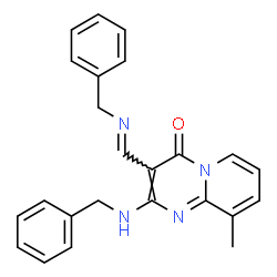 ChemSpider 2D Image | 2-(Benzylamino)-3-[(E)-(benzylimino)methyl]-9-methyl-4H-pyrido[1,2-a]pyrimidin-4-one | C24H22N4O