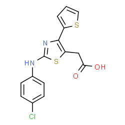ChemSpider 2D Image | {2-[(4-Chlorophenyl)amino]-4-(2-thienyl)-1,3-thiazol-5-yl}acetic acid | C15H11ClN2O2S2