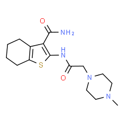 ChemSpider 2D Image | 2-{[(4-Methyl-1-piperazinyl)acetyl]amino}-4,5,6,7-tetrahydro-1-benzothiophene-3-carboxamide | C16H24N4O2S
