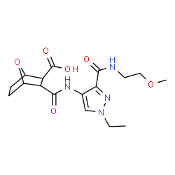 ChemSpider 2D Image | 3-({1-Ethyl-3-[(2-methoxyethyl)carbamoyl]-1H-pyrazol-4-yl}carbamoyl)-7-oxabicyclo[2.2.1]heptane-2-carboxylic acid | C17H24N4O6