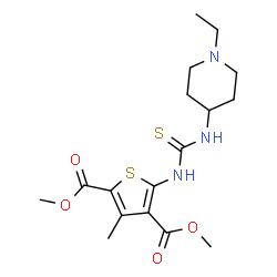 ChemSpider 2D Image | Dimethyl 5-{[(1-ethyl-4-piperidinyl)carbamothioyl]amino}-3-methyl-2,4-thiophenedicarboxylate | C17H25N3O4S2