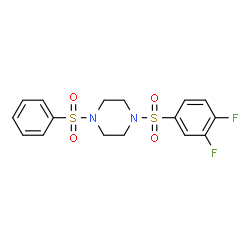 ChemSpider 2D Image | 1-[(3,4-Difluorophenyl)sulfonyl]-4-(phenylsulfonyl)piperazine | C16H16F2N2O4S2