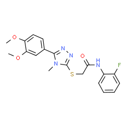 ChemSpider 2D Image | 2-{[5-(3,4-Dimethoxyphenyl)-4-methyl-4H-1,2,4-triazol-3-yl]sulfanyl}-N-(2-fluorophenyl)acetamide | C19H19FN4O3S