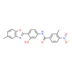 ChemSpider 2D Image | N-[3-Hydroxy-4-(5-methyl-1,3-benzoxazol-2-yl)phenyl]-3-methyl-4-nitrobenzamide | C22H17N3O5