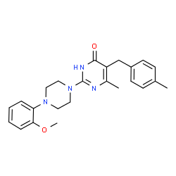 ChemSpider 2D Image | 2-[4-(2-Methoxyphenyl)-1-piperazinyl]-6-methyl-5-(4-methylbenzyl)-4(1H)-pyrimidinone | C24H28N4O2