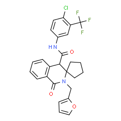 ChemSpider 2D Image | N-[4-Chloro-3-(trifluoromethyl)phenyl]-2'-(2-furylmethyl)-1'-oxo-1',4'-dihydro-2'H-spiro[cyclopentane-1,3'-isoquinoline]-4'-carboxamide | C26H22ClF3N2O3