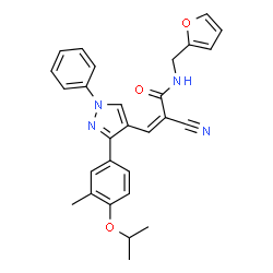 ChemSpider 2D Image | (2Z)-2-Cyano-N-(2-furylmethyl)-3-[3-(4-isopropoxy-3-methylphenyl)-1-phenyl-1H-pyrazol-4-yl]acrylamide | C28H26N4O3