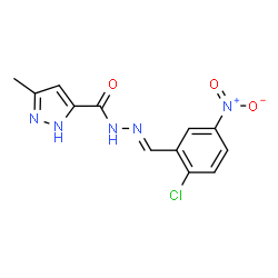 ChemSpider 2D Image | N'-[(E)-(2-Chloro-5-nitrophenyl)methylene]-3-methyl-1H-pyrazole-5-carbohydrazide | C12H10ClN5O3