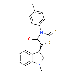 ChemSpider 2D Image | 5-(1-Methyl-1,2-dihydro-3H-indol-3-ylidene)-3-(4-methylphenyl)-2-thioxo-1,3-thiazolidin-4-one | C19H16N2OS2