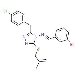 ChemSpider 2D Image | (E)-1-(3-Bromophenyl)-N-{3-(4-chlorobenzyl)-5-[(2-methyl-2-propen-1-yl)sulfanyl]-4H-1,2,4-triazol-4-yl}methanimine | C20H18BrClN4S