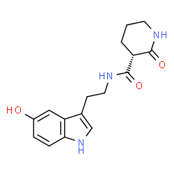 ChemSpider 2D Image | (3R)-N-[2-(5-Hydroxy-1H-indol-3-yl)ethyl]-2-oxo-3-piperidinecarboxamide | C16H19N3O3