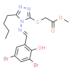 ChemSpider 2D Image | Methyl ({5-butyl-4-[(E)-(3,5-dibromo-2-hydroxybenzylidene)amino]-4H-1,2,4-triazol-3-yl}sulfanyl)acetate | C16H18Br2N4O3S