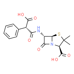 ChemSpider 2D Image | (2R,5R,6S)-6-{[(2R)-2-Carboxy-2-phenylacetyl]amino}-3,3-dimethyl-7-oxo-4-thia-1-azabicyclo[3.2.0]heptane-2-carboxylic acid | C17H18N2O6S