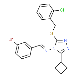 ChemSpider 2D Image | (E)-1-(3-Bromophenyl)-N-{3-[(2-chlorobenzyl)sulfanyl]-5-cyclobutyl-4H-1,2,4-triazol-4-yl}methanimine | C20H18BrClN4S