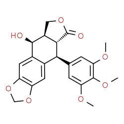 ChemSpider 2D Image | (5S,5aR,8aR,9S)-9-Hydroxy-5-(3,4,5-trimethoxyphenyl)-5,8,8a,9-tetrahydrofuro[3',4':6,7]naphtho[2,3-d][1,3]dioxol-6(5aH)-one | C22H22O8