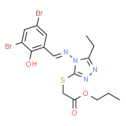 ChemSpider 2D Image | Propyl ({4-[(E)-(3,5-dibromo-2-hydroxybenzylidene)amino]-5-ethyl-4H-1,2,4-triazol-3-yl}sulfanyl)acetate | C16H18Br2N4O3S