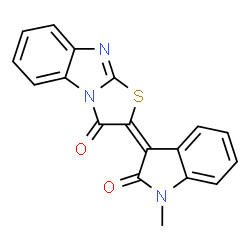 ChemSpider 2D Image | (2E)-2-(1-Methyl-2-oxo-1,2-dihydro-3H-indol-3-ylidene)[1,3]thiazolo[3,2-a]benzimidazol-3(2H)-one | C18H11N3O2S