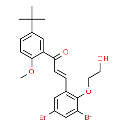 ChemSpider 2D Image | (2E)-3-[3,5-Dibromo-2-(2-hydroxyethoxy)phenyl]-1-[2-methoxy-5-(2-methyl-2-propanyl)phenyl]-2-propen-1-one | C22H24Br2O4