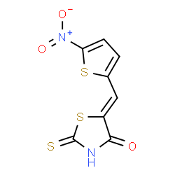 ChemSpider 2D Image | 5-[(5-nitro-2-thienyl)methylidene]-2-thioxo-1,3-thiazolan-4-one | C8H4N2O3S3