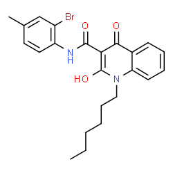 ChemSpider 2D Image | N-(2-Bromo-4-methylphenyl)-1-hexyl-2-hydroxy-4-oxo-1,4-dihydro-3-quinolinecarboxamide | C23H25BrN2O3