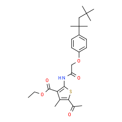ChemSpider 2D Image | Ethyl 5-acetyl-4-methyl-2-({[4-(2,4,4-trimethyl-2-pentanyl)phenoxy]acetyl}amino)-3-thiophenecarboxylate | C26H35NO5S