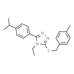 ChemSpider 2D Image | 4-Ethyl-3-(4-isopropylphenyl)-5-[(4-methylbenzyl)sulfanyl]-4H-1,2,4-triazole | C21H25N3S